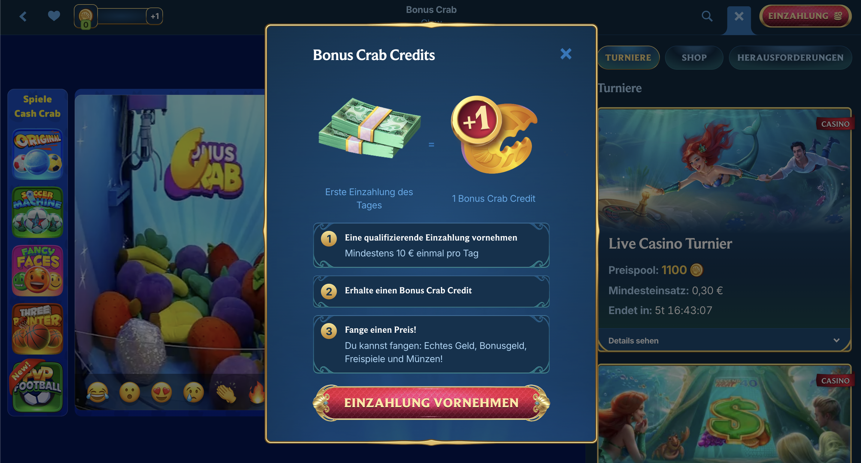 bonus crab credits aquawin casino de